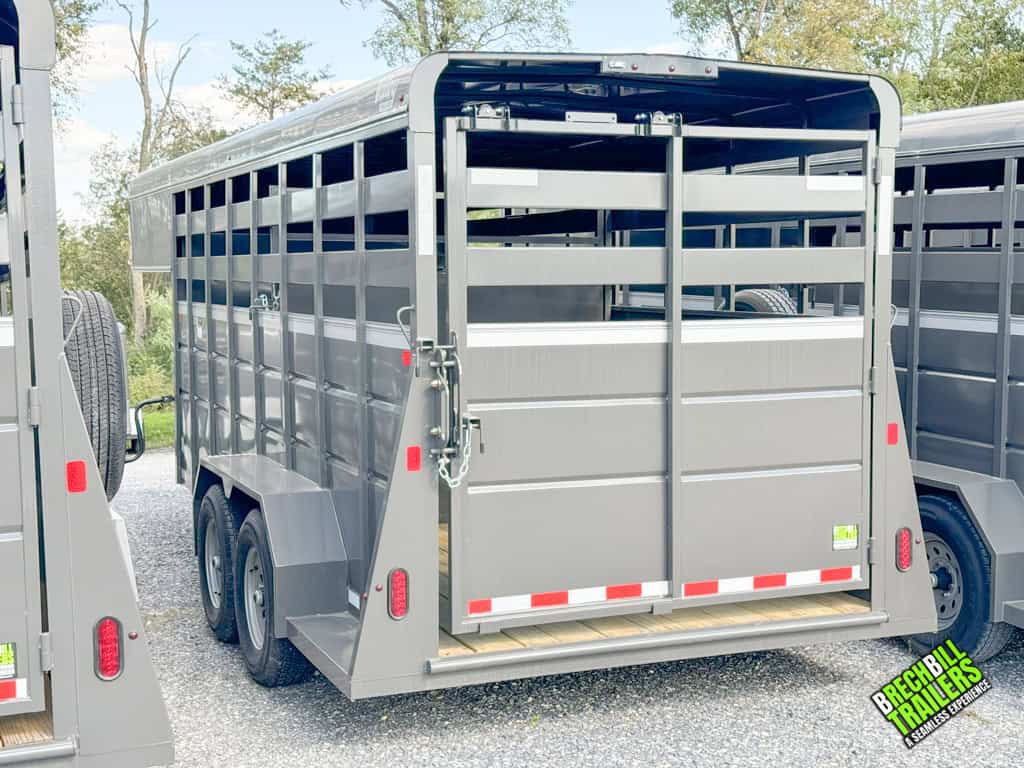 Back of a 16ft Valley 12k Gooseneck Stock Trailer