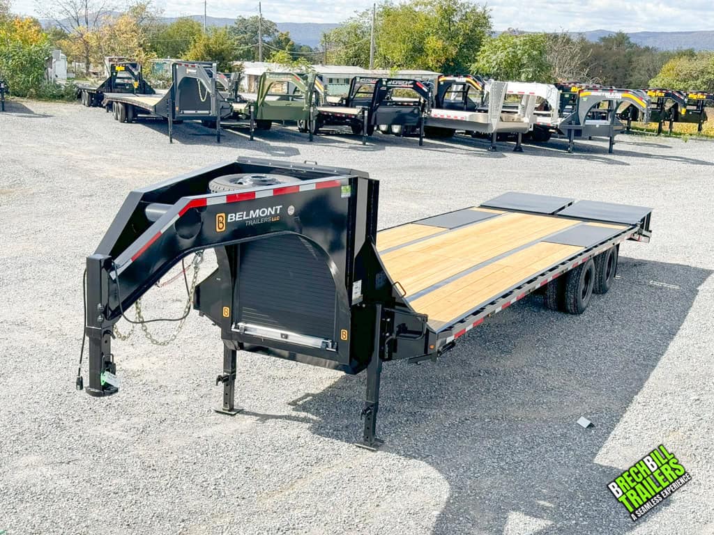 Front view of the Belmont 8.5x30 Heavy Duty Gooseneck Trailer parked at the dealership.