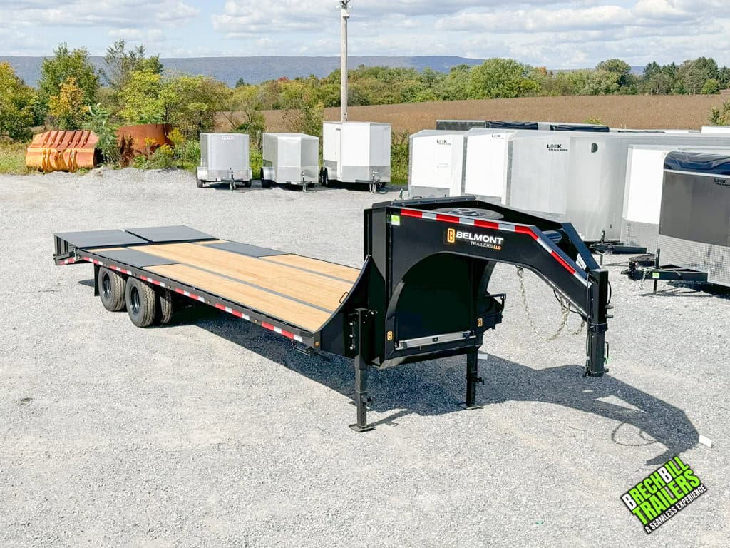 The Belmont 8.5x30 Heavy Duty Gooseneck Trailer with dual axles and ramps.