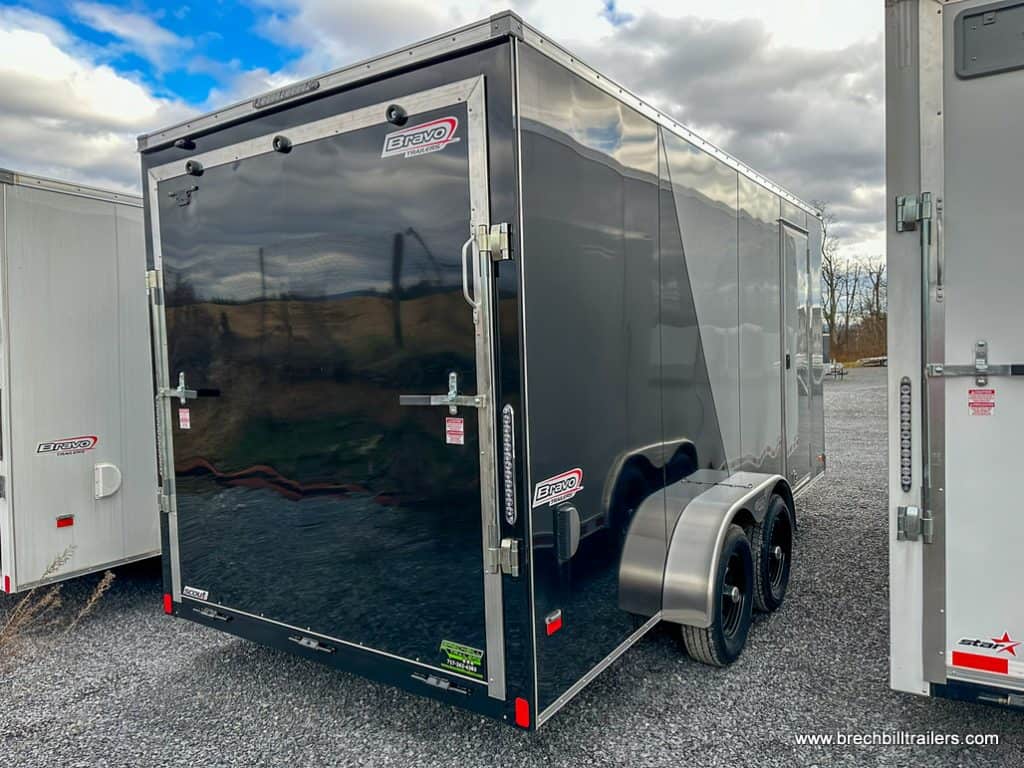 A black Bravo cargo trailer for sale.