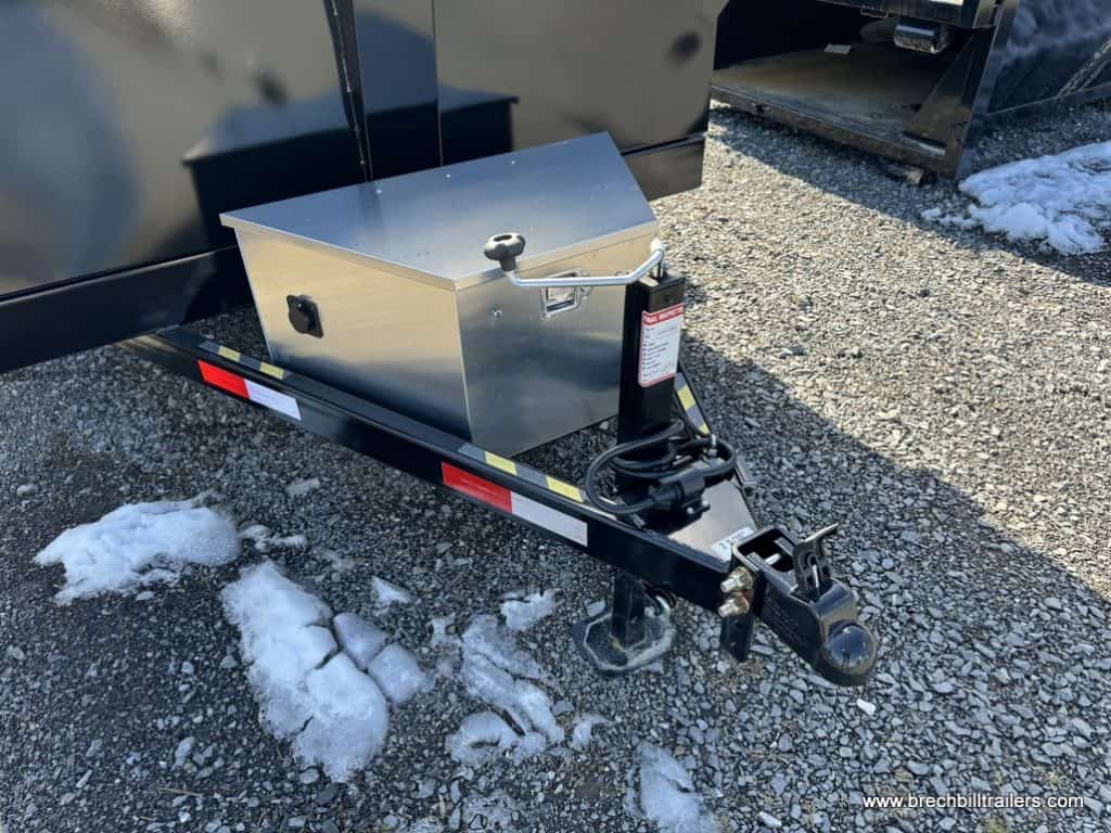 Front of Southland 10K Tandem Axle Dump Trailer near coupler and jack.