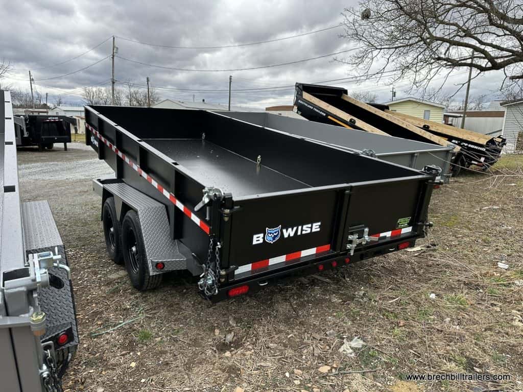 Back view of the tilted Bwise DLP 15.4K Heavy Duty Dump Trailer