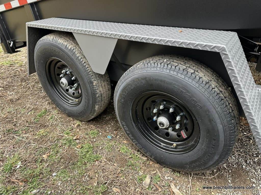 Black wheels and gray fender.