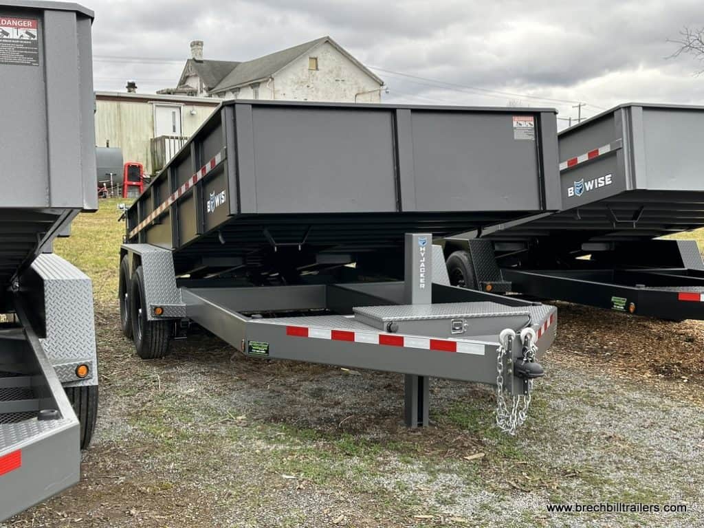 Hydraulic jack on the Bwise DLP 15.4K Heavy Duty Dump Trailer