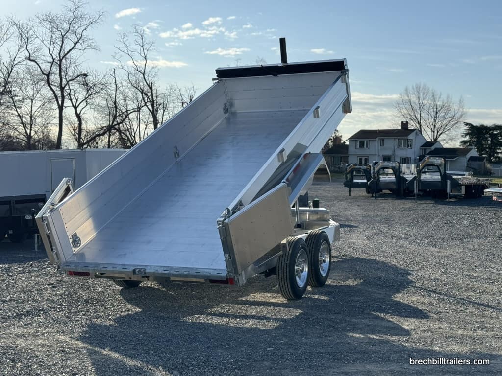 EBY Heavy Duty Aluminum Dump Trailer parked in the dump position.