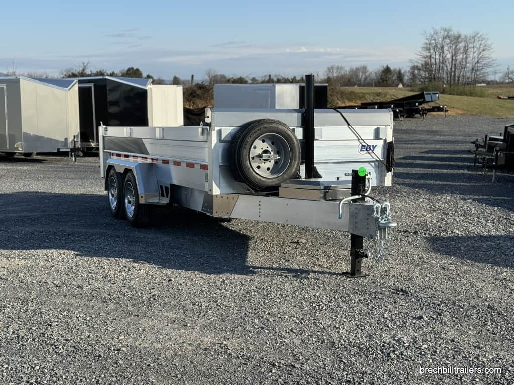 Front view of the EBY Heavy Duty Aluminum Dump Trailer