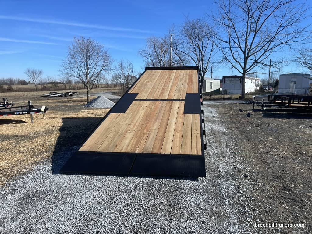 Back view of trailer while tilted to act as a ramp.