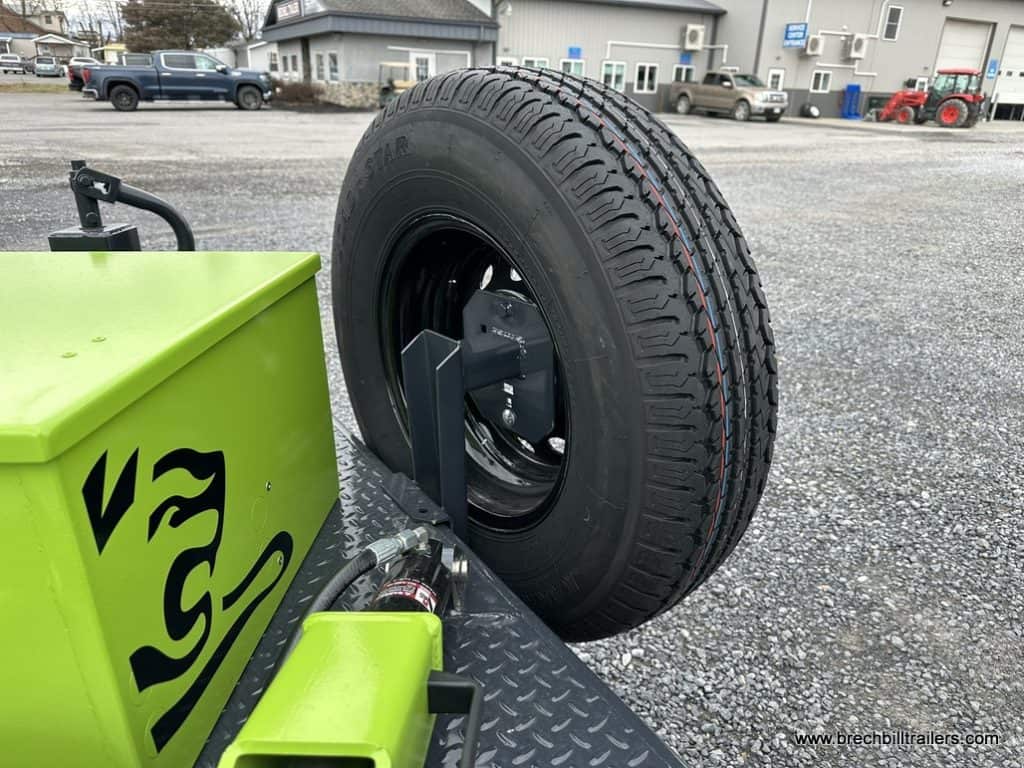 Spare tire on FlatTrak 7x18 Lay Flat 14K Equipment Hauler Trailer