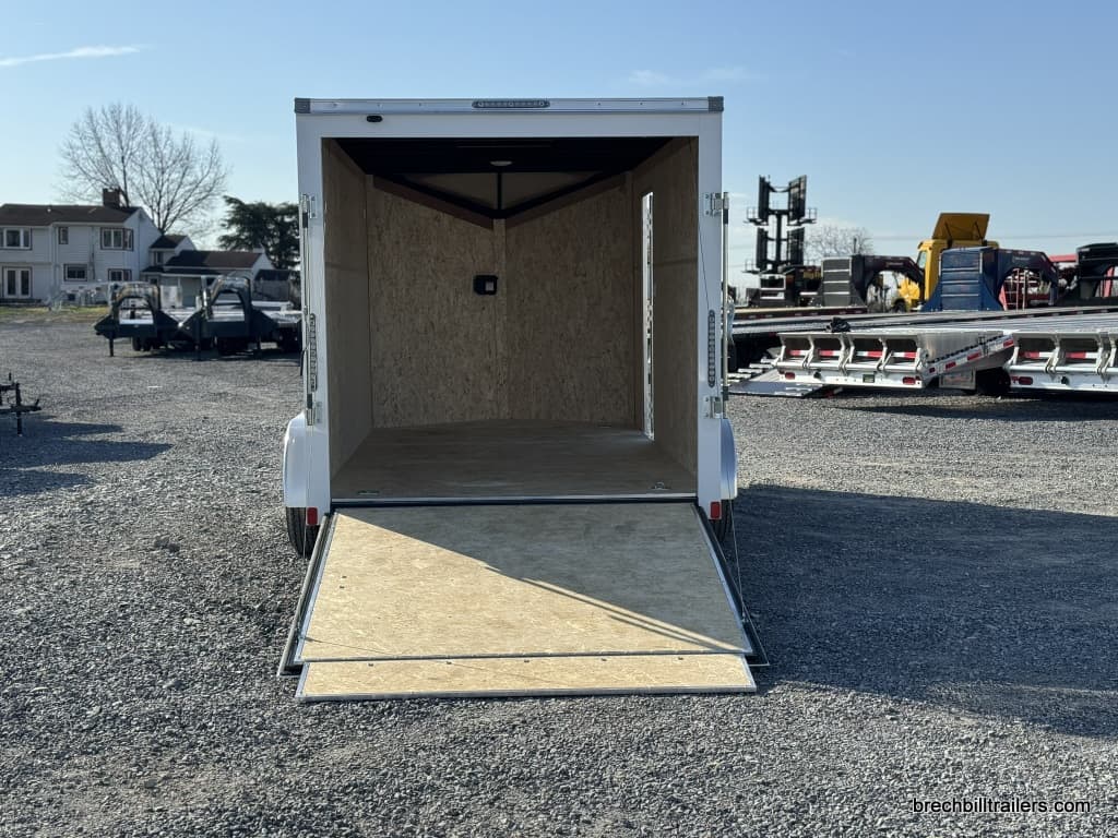 Opened ramp door on the cargo trailer.