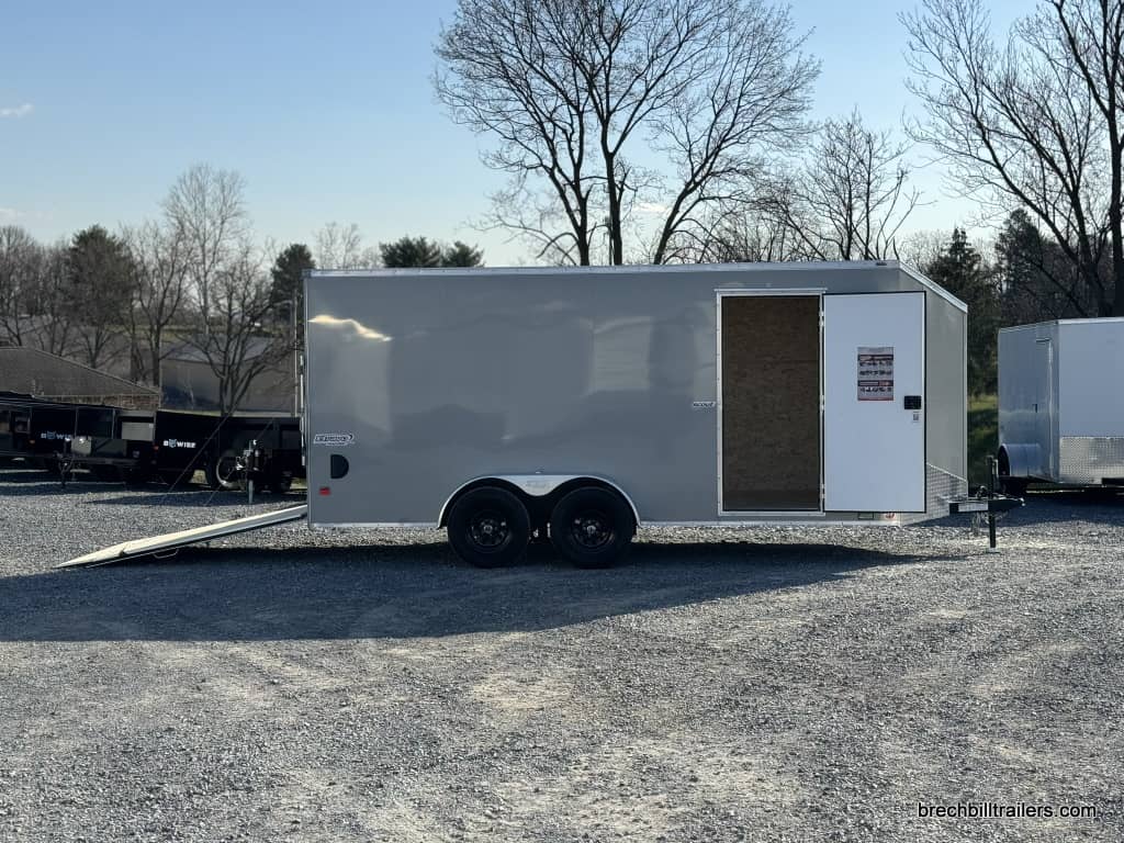7ft x 16ft Bravo Scout trailer with doors open for display.