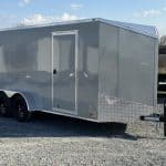 Front view of a new Bravo Scout 7K Enclosed Cargo Box Trailer