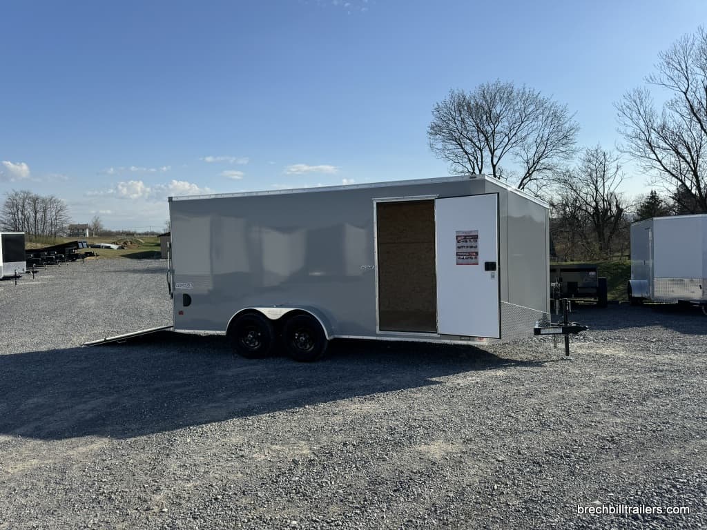 Side door open on the new enclosed trailer.