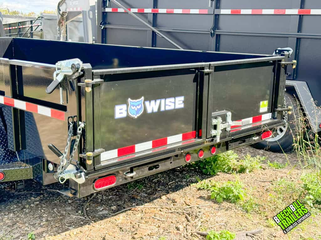 Back view of the Bwise Heavy Duty 7x16 Dump Trailer