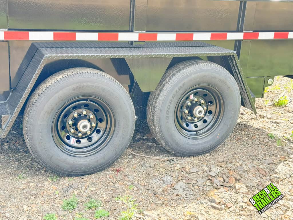 New wheels on a black Bwise Heavy Duty 7x16 Dump Trailer