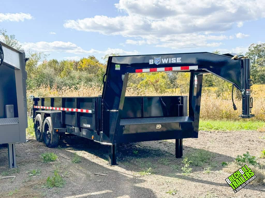 A new black Bwise Heavy Duty 7x16 Dump Trailer for sale at Brechbill Trailers.