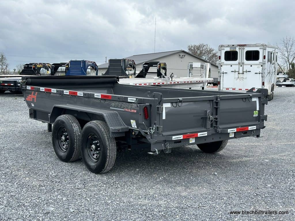 Gray Horizon 14k Bumper Pull Dump Trailer with new black wheels.