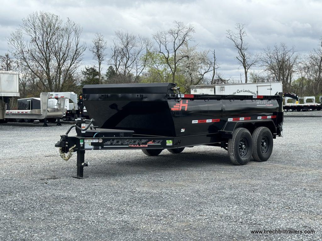 Front view of a black Horizon 14k Dump Trailer High Side