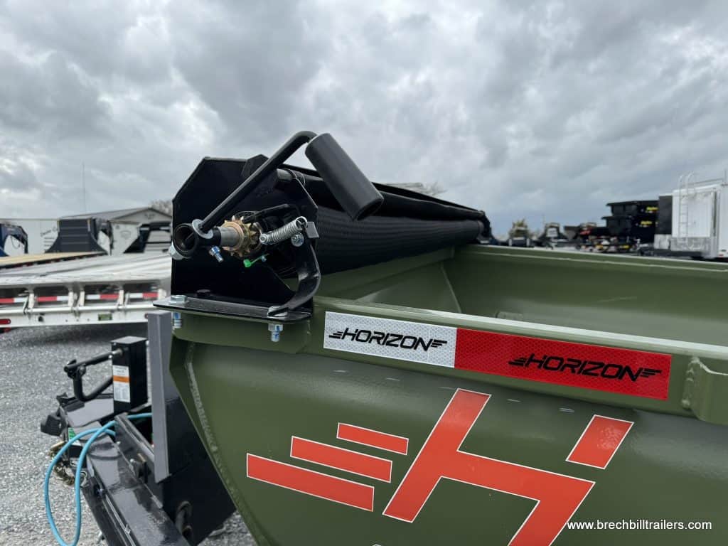 Tarp on a military green Horizon 14k Heavy Duty Dump Trailer
