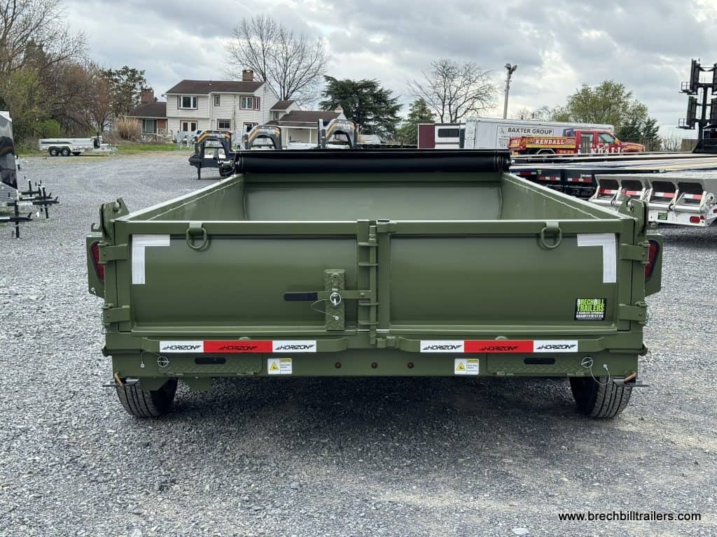 Back of military green Horizon 14k Heavy Duty Dump Trailer