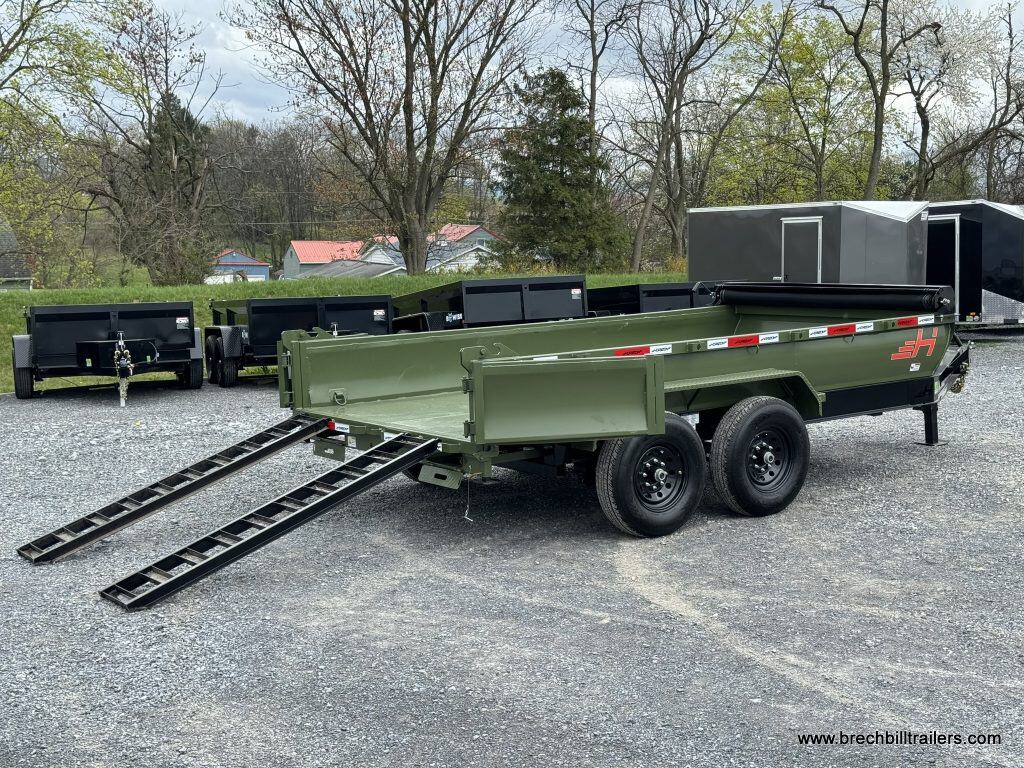 Side view of Horizon 14k Heavy Duty Dump Trailer with ramps down.