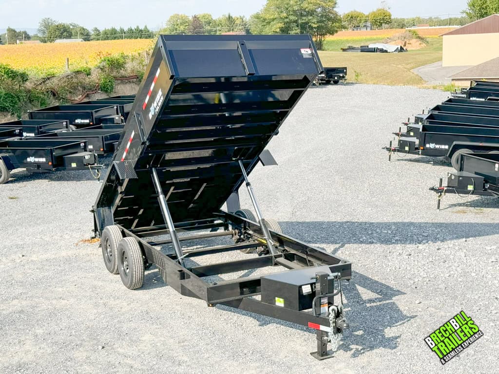 A 7x16 Bwise 14K LP LE Low Pro Dump Trailer on display.