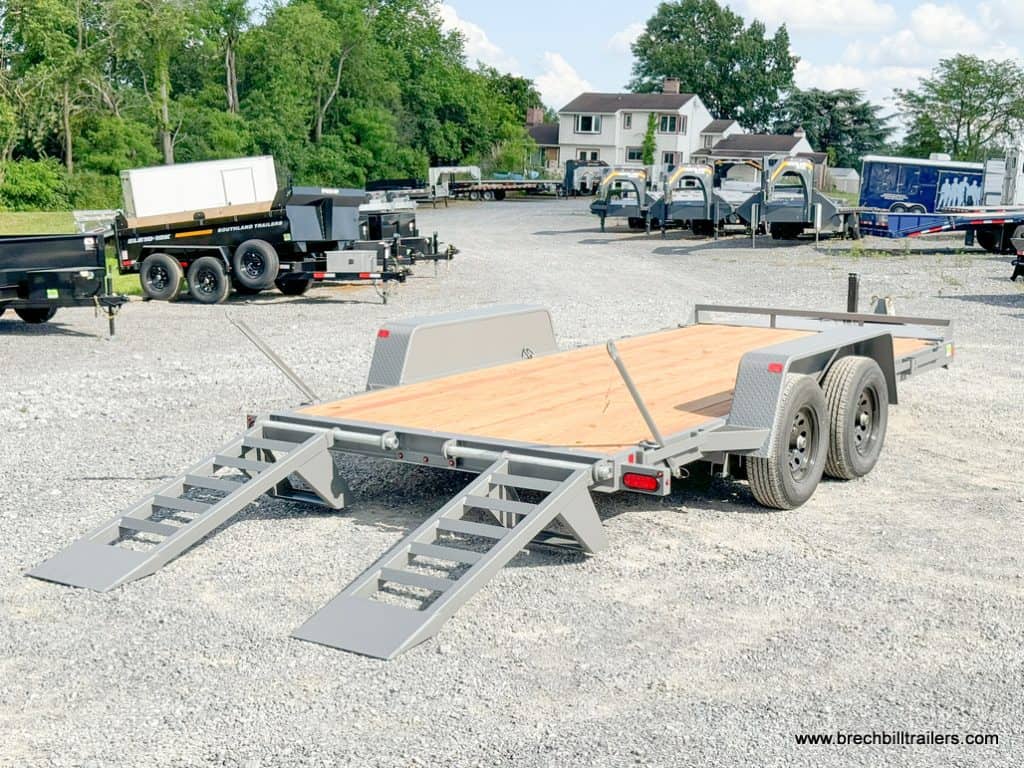 The Bwise EH 10K Low Pro Equipment Trailer with its ramps down.