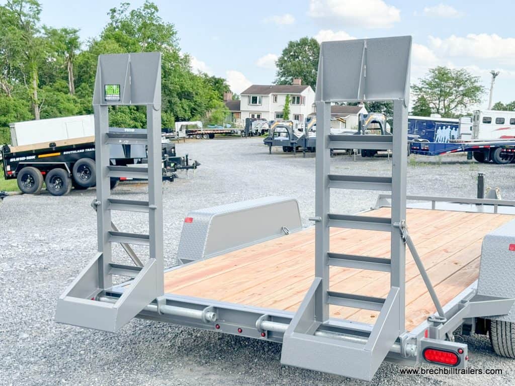 Ramps up on the 7x16 Bwise EH 10K Low Pro Equipment Trailer