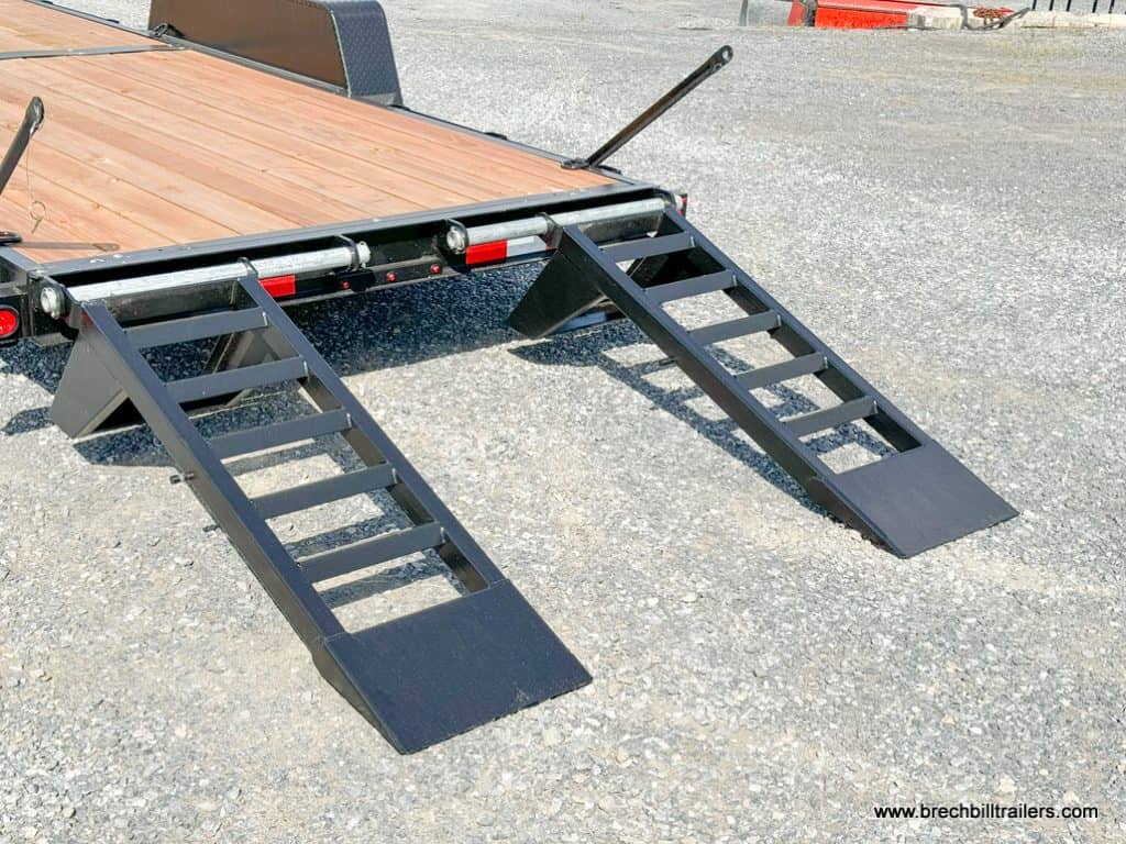 Ramps down on a Bwise Heavy Duty 14k Equipment Trailer