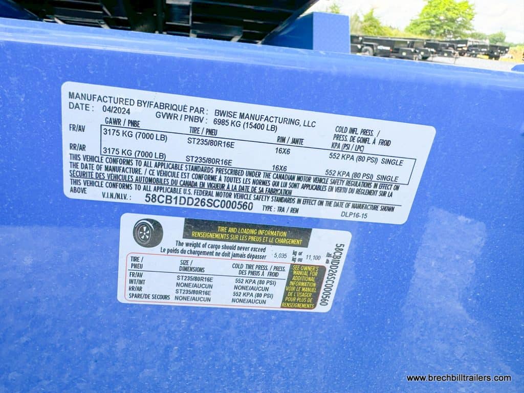 Bwise manufacturer sticker on the trailer.