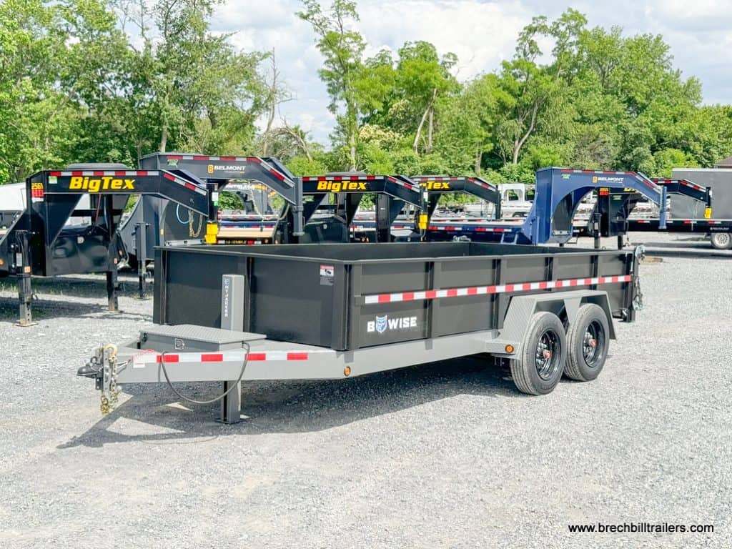 Side view of the Bwise 7x16 DLP Heavy Duty Dump Trailer