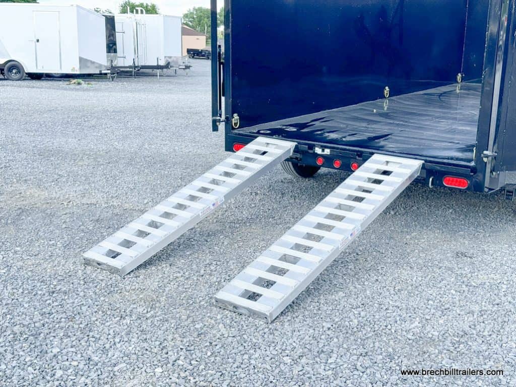 Aluminum ramps on a dump trailer.