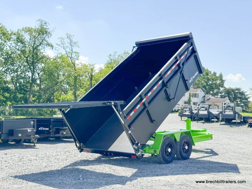 The Bwise DU 15.4K Ultimate Dump Trailer in dump position.
