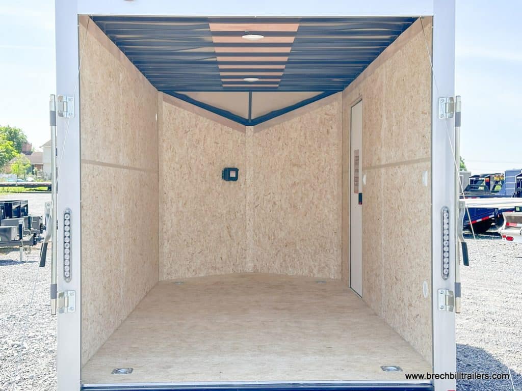 Looking in a Bravo 7K Scout Enclosed Cargo Trailer