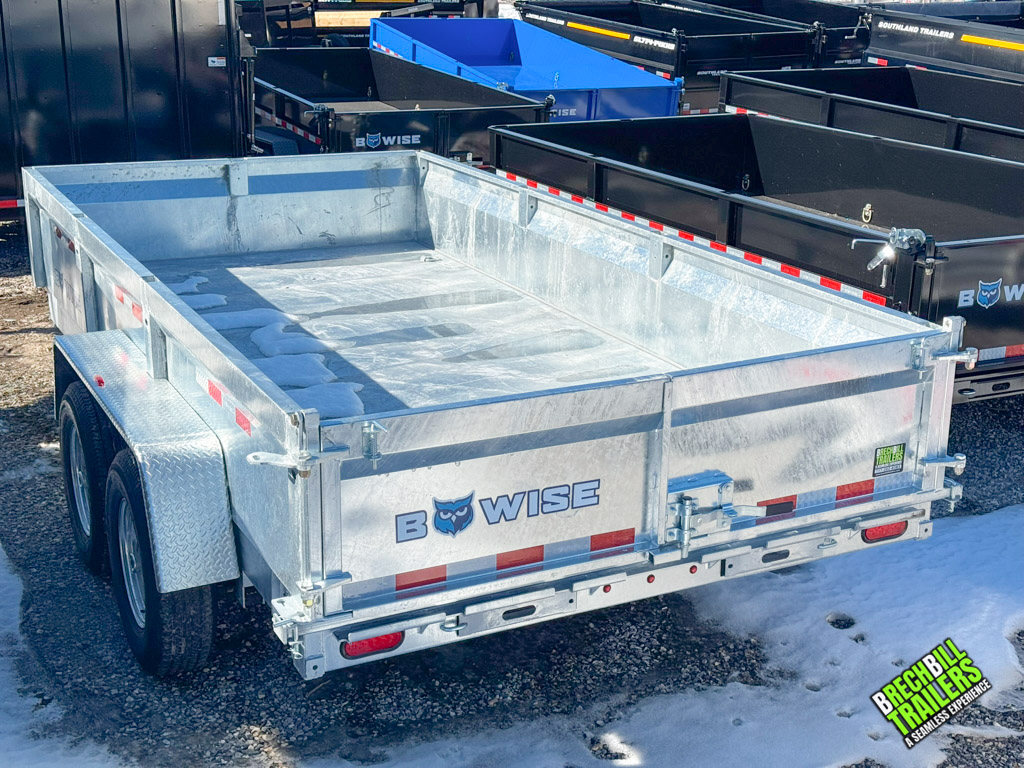 New Bwise HD 14k Dump Trailer on display during a snowy day