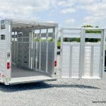 Back door open to look inside the EBY 14K Maverick Gooseneck Livestock Trailer