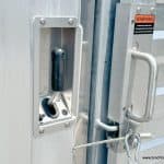 Door latch on the EBY 14K Maverick Gooseneck Livestock Trailer