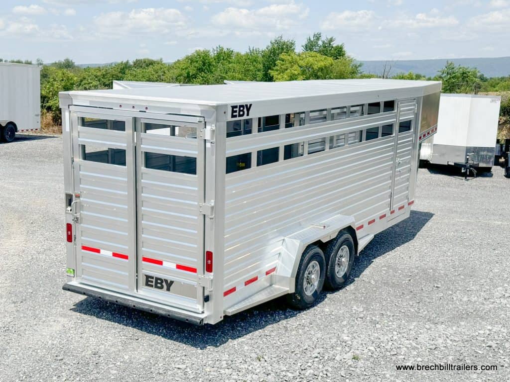 Rear view of the EBY 14K Maverick Gooseneck Livestock Trailer