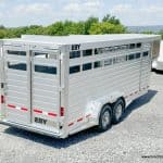 Rear view of the EBY 14K Maverick Gooseneck Livestock Trailer