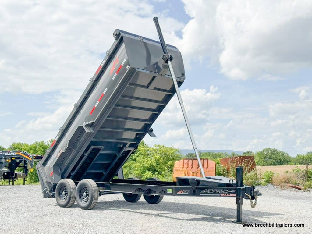 Horizon HD 14k Dump Trailer on display at the Brechbill Trailers lot.
