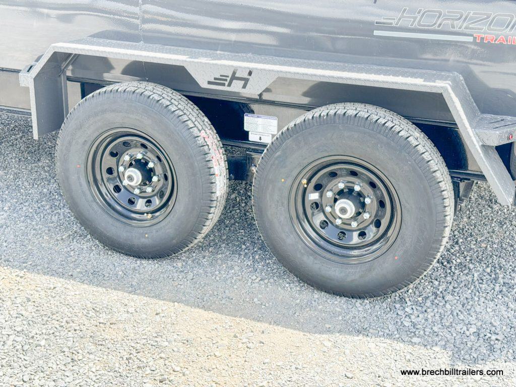 Black wheels on the trailer.