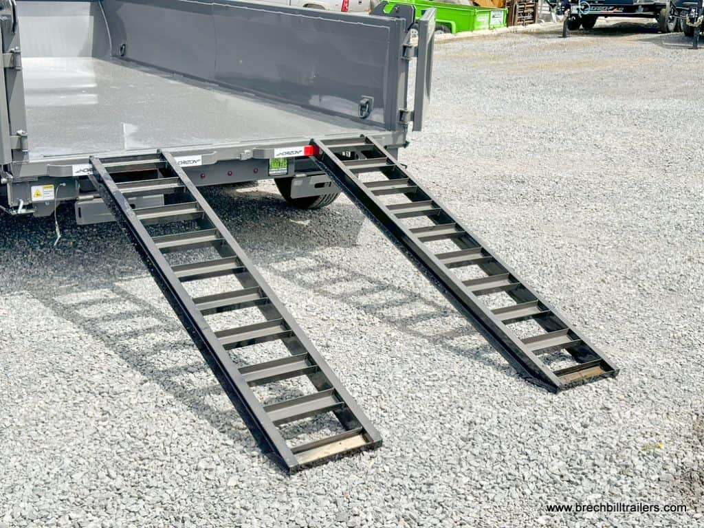 A 7x14 Horizon HD 14k Dump Trailer with ramps down.