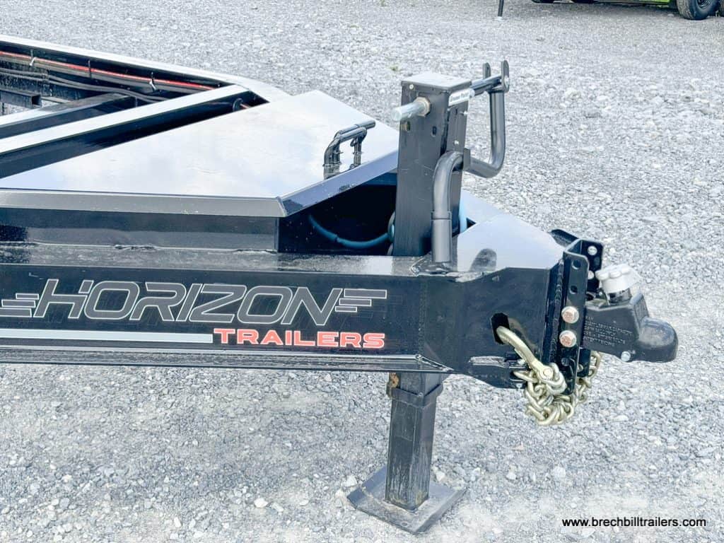 The jack and coupler on the trailer.