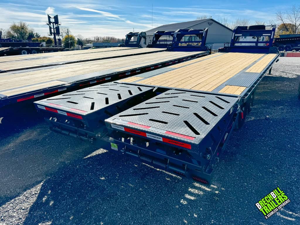 The mega ramps on a Horizon 30ft flatdeck gooseneck trailer