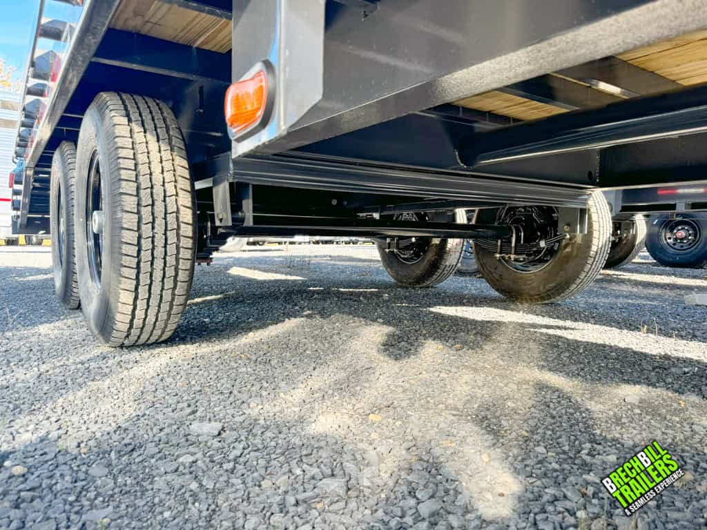 View of the axles on a 30ft Horizon GN-FTZ30 trailer
