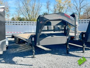30FT Horizon flatdeck gooseneck trailer parked at the Brechbill Trailers lot