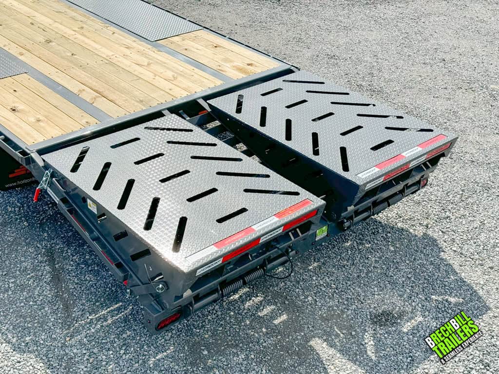 Ramps on the back of the 40ft Horizon flat deck gooseneck trailer.
