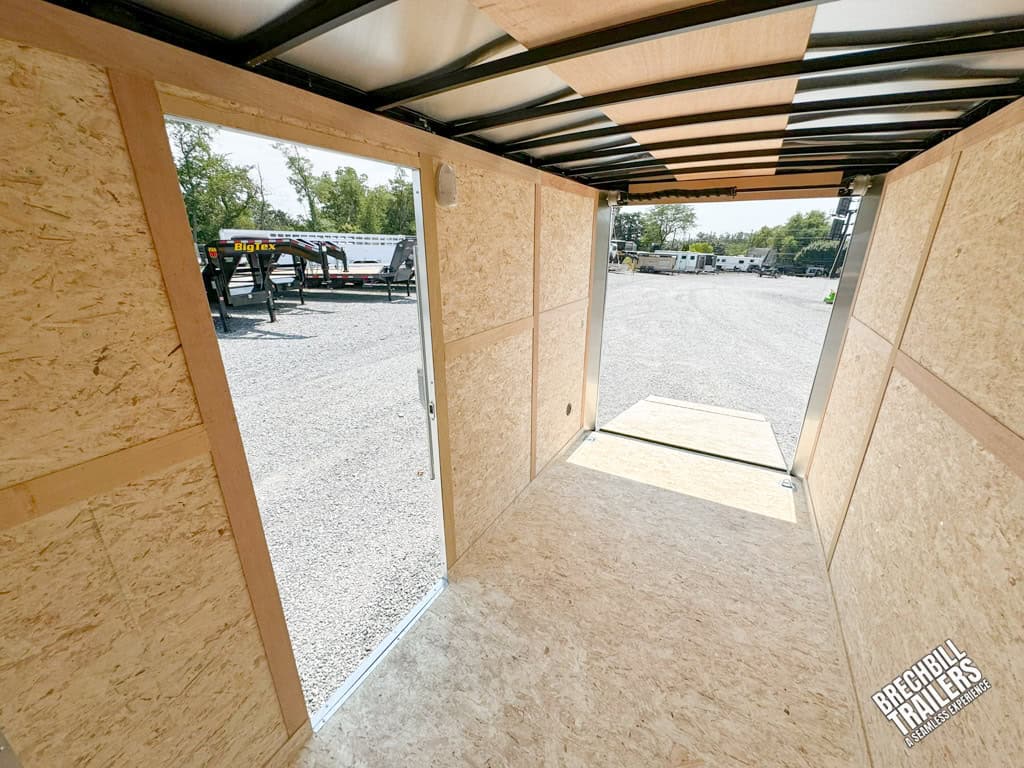 Inside the RC Flat Top Wedge Enclosed Cargo Trailer
