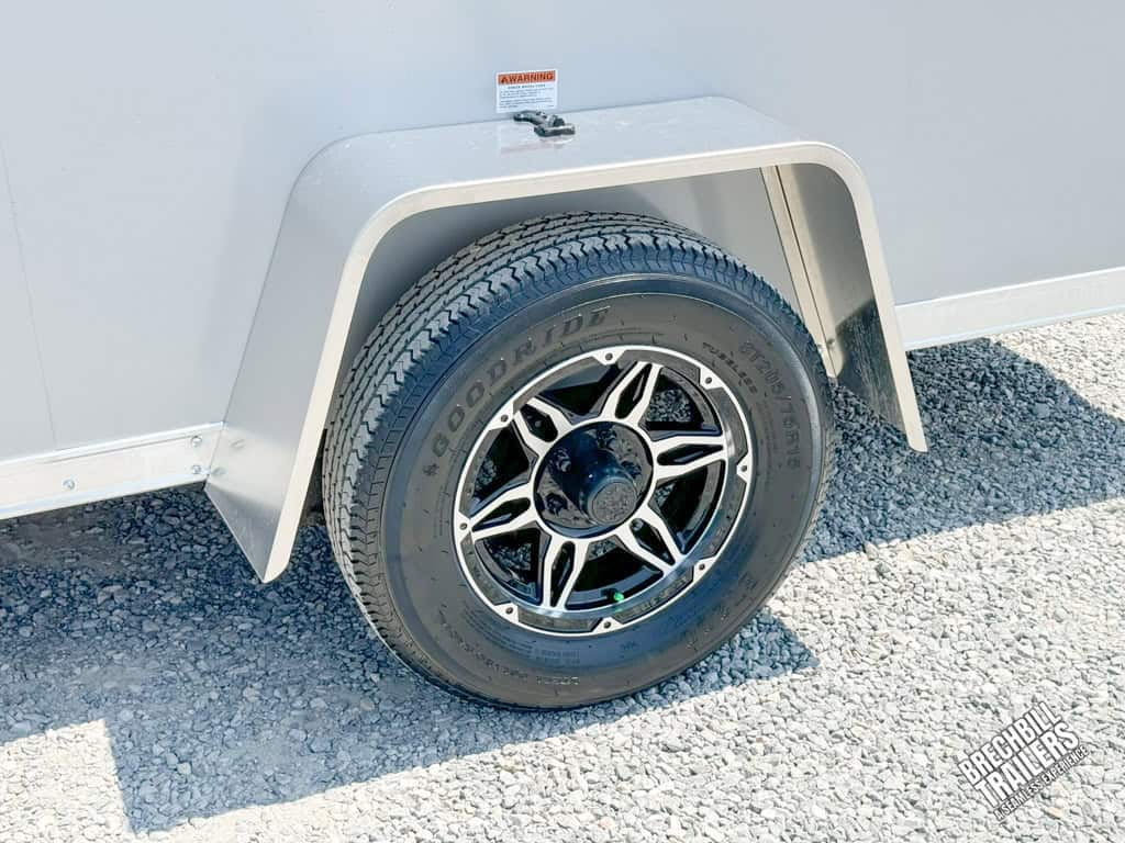 Wheels on the RC Flat Top Wedge Enclosed Cargo Trailer