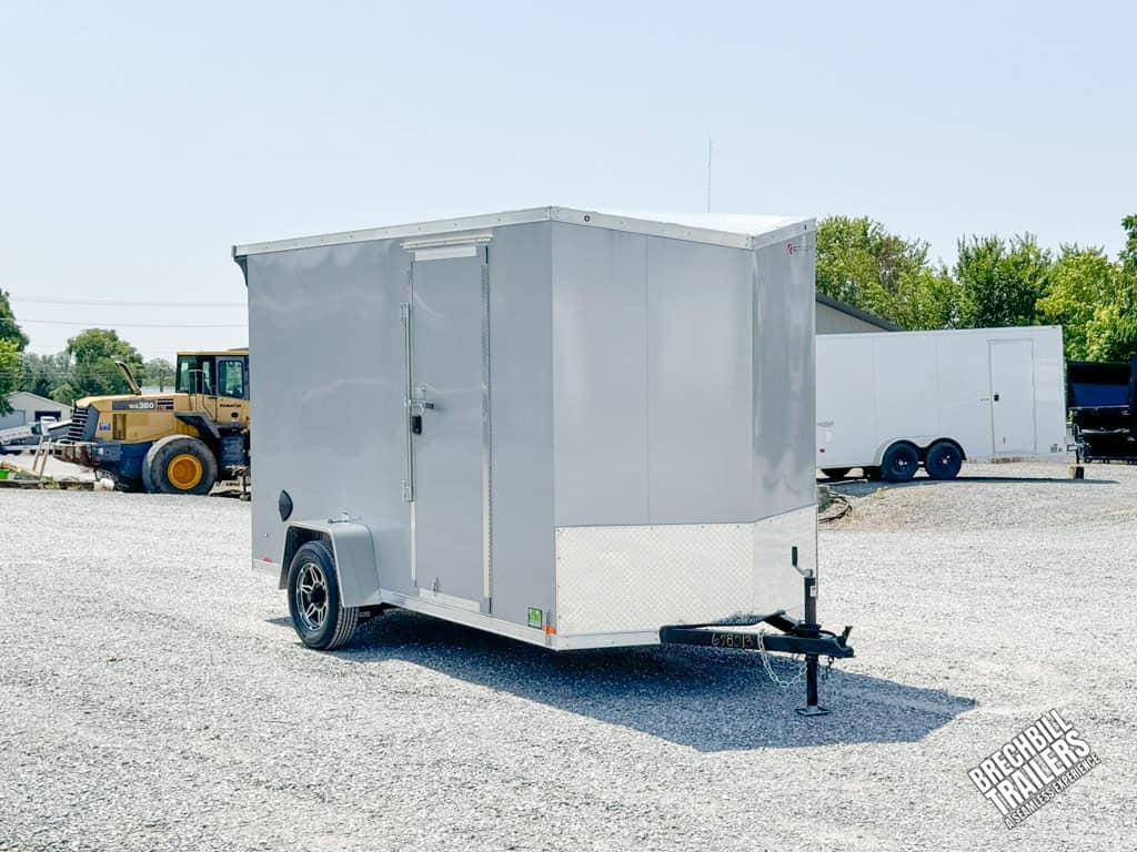 Front of trailer parked in the yard.