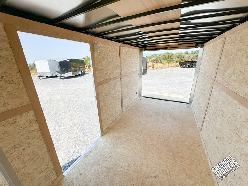 Inside view of the trailer looking out.